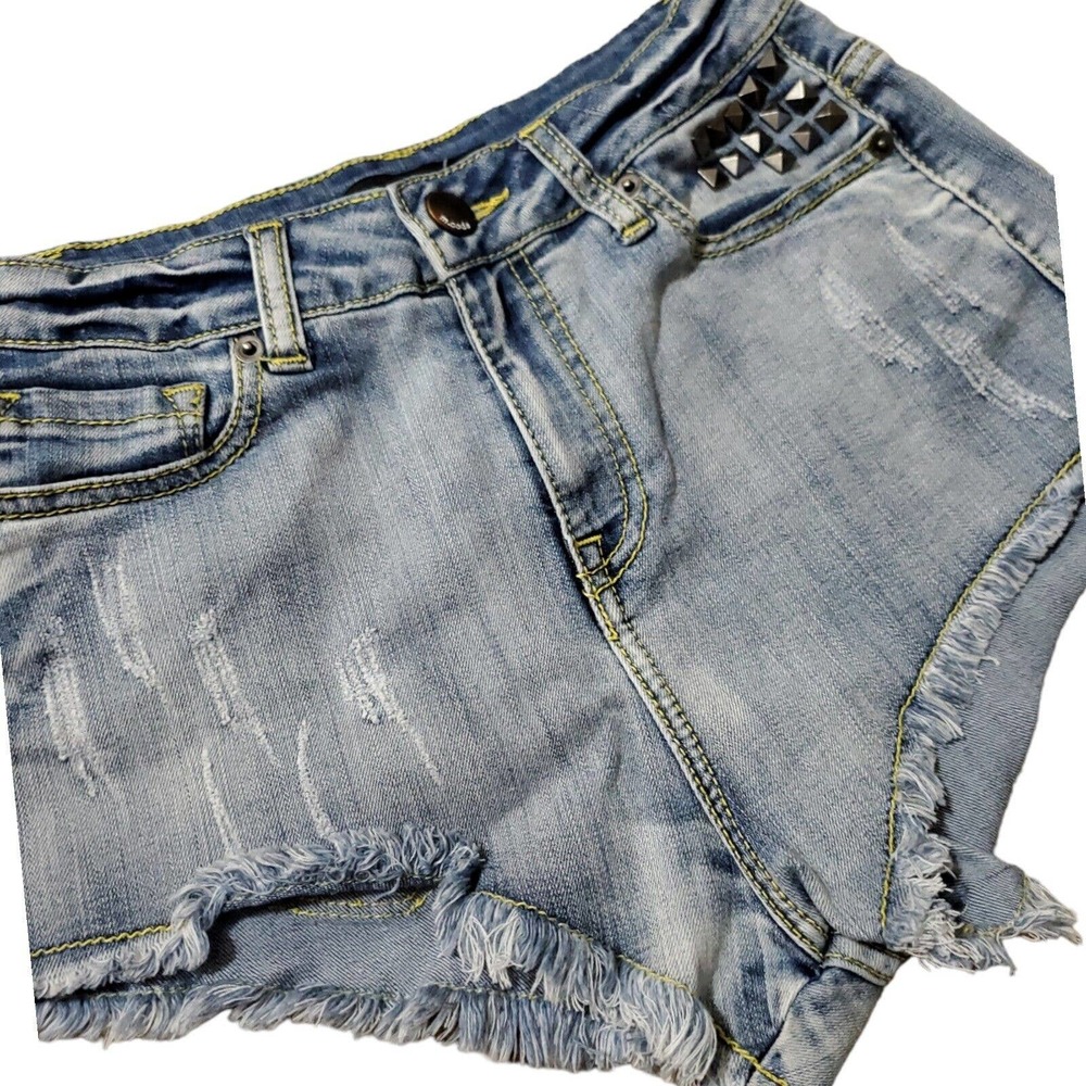 Mindcode Shorts Womens Small Blue Denim Skinny High Rise Cut Off Distressed